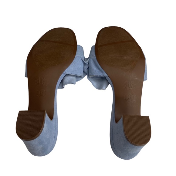 new Who What Wear ꧁ Zadie Ruffled Mule Heels Slide In Sandals ꧂ Blue Vegan Suede - Picture 13 of 16